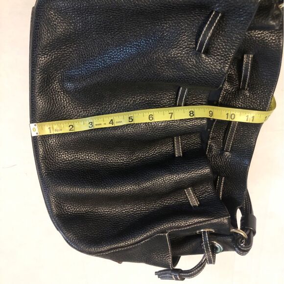 Kate Spade Drawstring Hobo Bag Black Pebbled Leather White Stitching - Picture 9 of 11